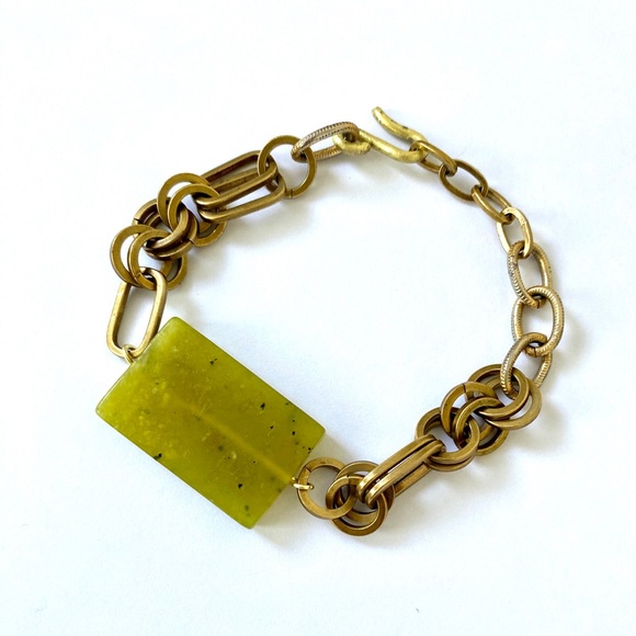 Handmade Jade Crystal Gemstone Statement Chain Bracelet Adjustable for Layering - Picture 4 of 9